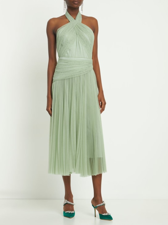 Maria Lucia Hohan: Nina绕颈薄纱连衣裙 - 鼠尾草色 - women_1 | Luisa Via Roma