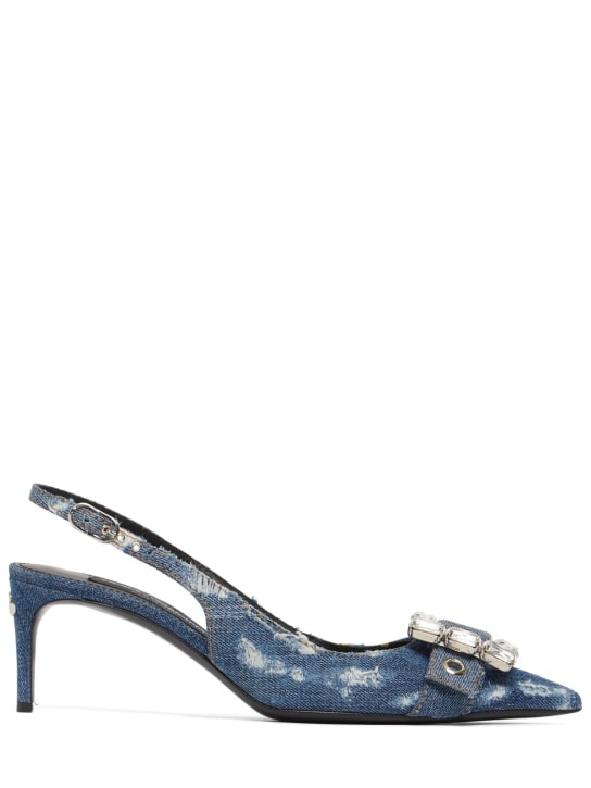 Dolce&Gabbana: Zapatos destalonados de denim patchwork 60mm - Azul Denim - women_0 | Luisa Via Roma