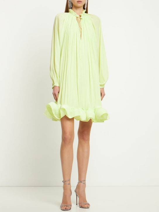 Lanvin: Pleated mini dress w/ ruffles - Yellow - women_1 | Luisa Via Roma