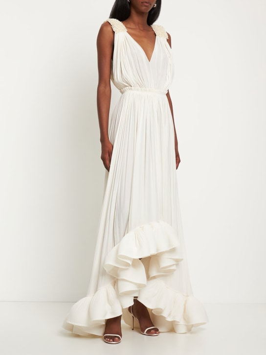 Lanvin: Vestido drapeado con correas decoradas - Blanco - women_1 | Luisa Via Roma