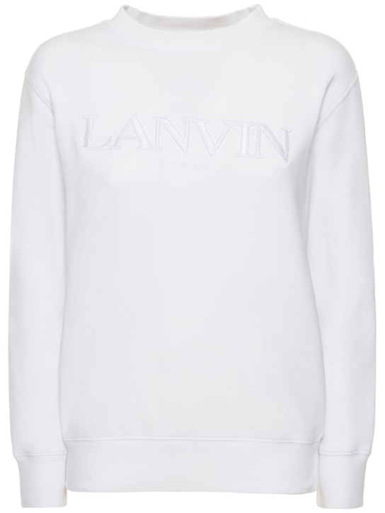 Lanvin: Sweat-shirt en coton à logo brodé - Blanc - women_0 | Luisa Via Roma