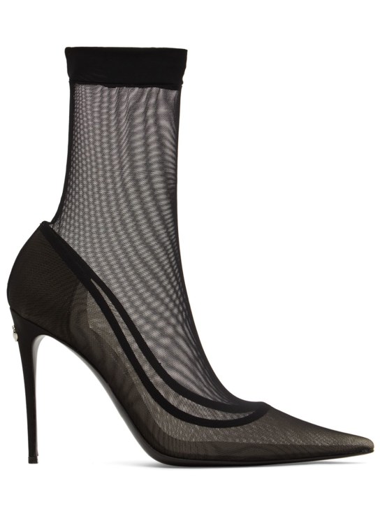 Dolce&Gabbana: 105mm Lollo stretch tulle ankle boots - Siyah - women_0 | Luisa Via Roma