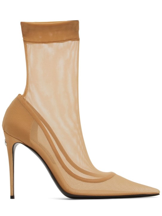 Dolce&Gabbana: 105mm hohe Stretch-Tüll-Stiefel „Lollo“ - Hautfarben - women_0 | Luisa Via Roma