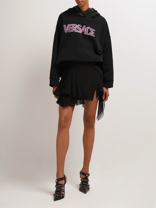 Versace: Asymmetric silk georgette mini skirt - Black - women_1 | Luisa Via Roma