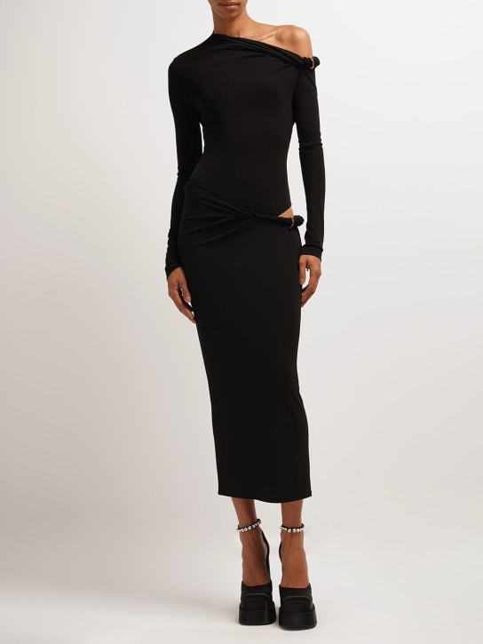 Opaque viscose jersey knotted midi skirt - Thumbnail 2