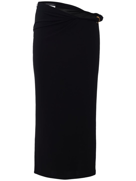Opaque viscose jersey knotted midi skirt - Thumbnail 1
