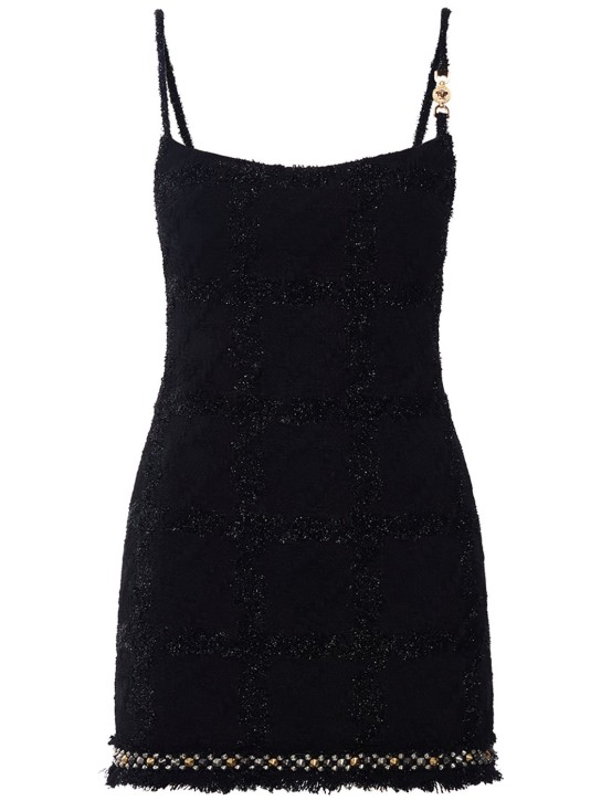 Versace: Macro check lurex tweed mini dress - women_0 | Luisa Via Roma