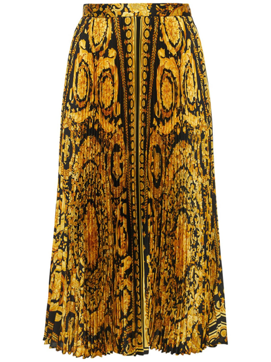 Versace: Barocco print pleated twill midi skirt - Renkli - women_0 | Luisa Via Roma