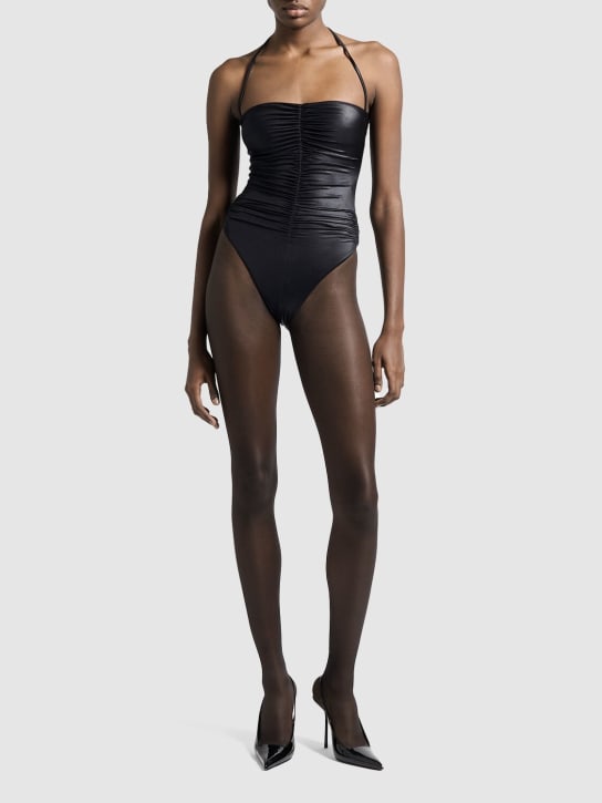 Saint Laurent: 平纹针织连体泳衣 - 黑色 - women_1 | Luisa Via Roma