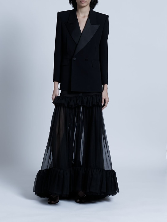Saint Laurent: Veste de costume en grain de poudre - Noir - women_1 | Luisa Via Roma