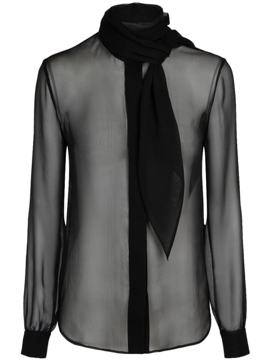Saint Laurent: Camisa de seda - Negro - women_0 | Luisa Via Roma