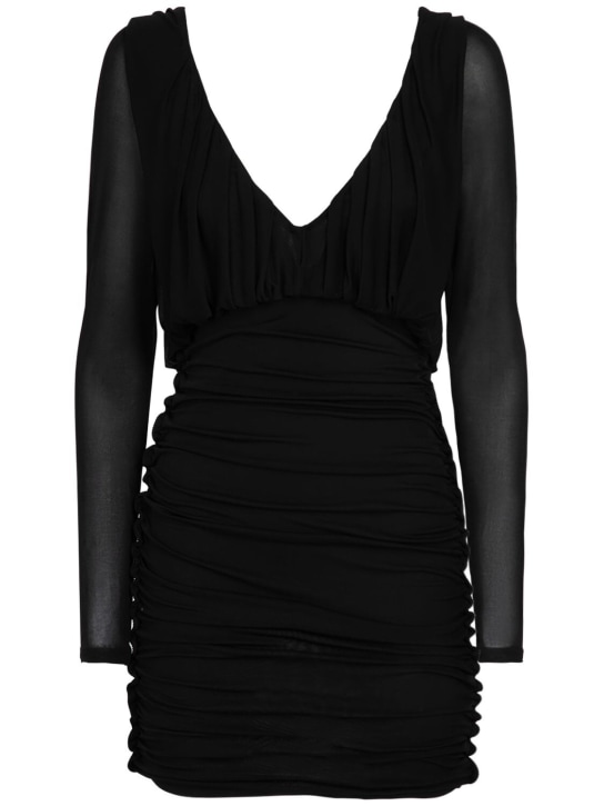 Saint Laurent: Vestido corto de cupro - Negro - women_0 | Luisa Via Roma