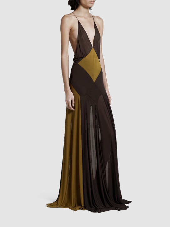 Saint Laurent: Long viscose dress - Brown - women_1 | Luisa Via Roma