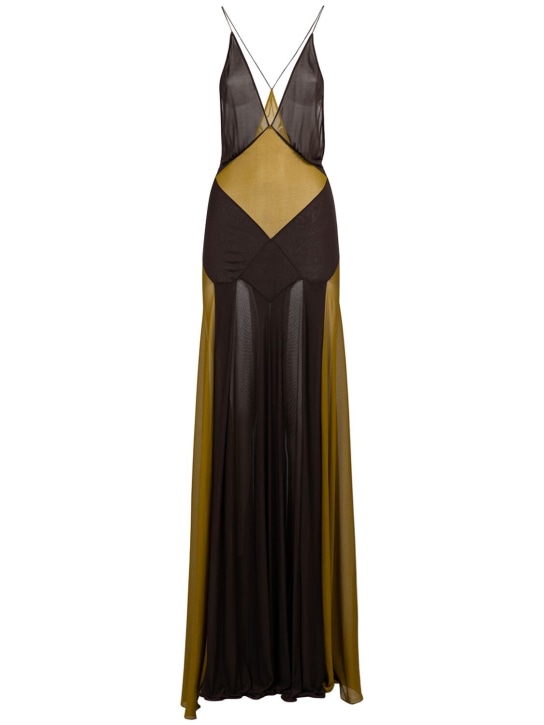 Saint Laurent: Long viscose dress - Brown - women_0 | Luisa Via Roma