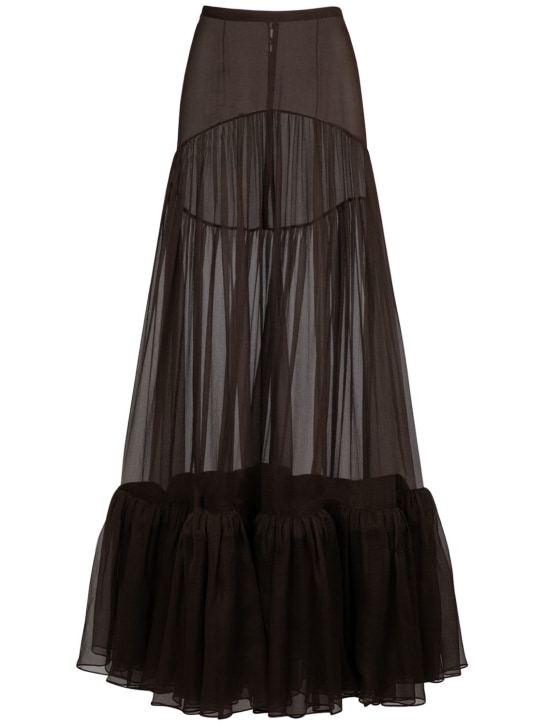 Saint Laurent: Silk skirt - Brown - women_0 | Luisa Via Roma