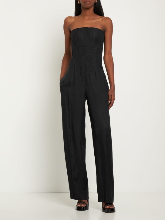 Stella McCartney: Crepe corset wide leg jumpsuit - Black - women_1 | Luisa Via Roma
