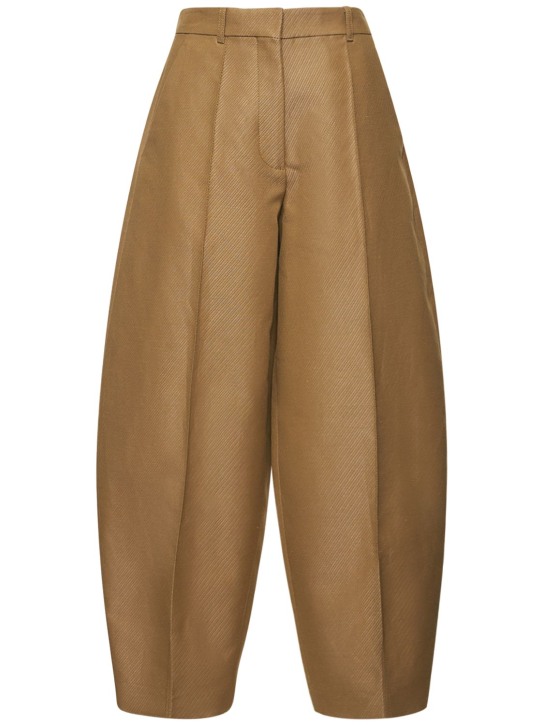 Stella McCartney: Pantalon ample en sergé taille mi-haute - Vert Olive - women_0 | Luisa Via Roma