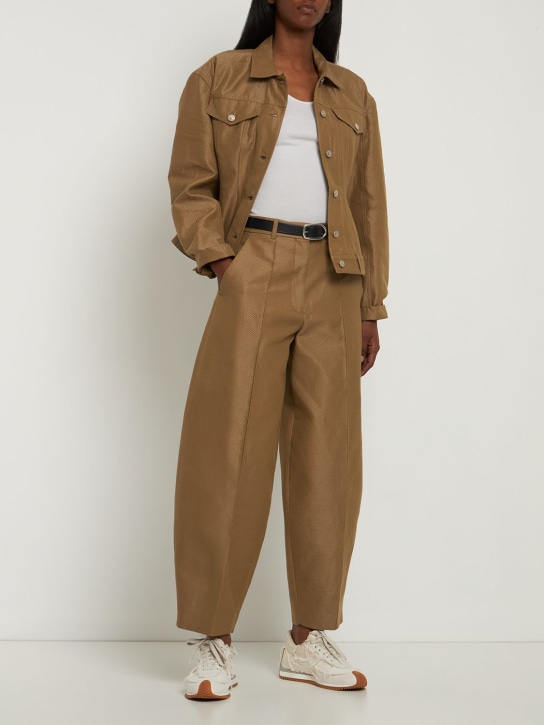 Stella McCartney: Pantalon ample en sergé taille mi-haute - Vert Olive - women_1 | Luisa Via Roma