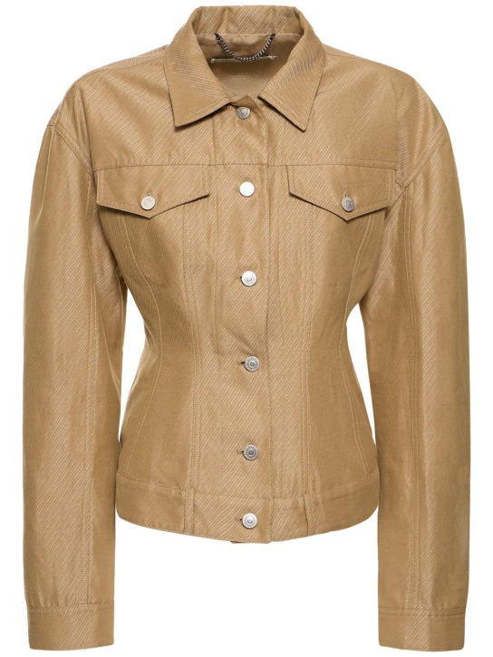 Stella McCartney: Veste boutonnée ajustée en sergé - Olive Green - women_0 | Luisa Via Roma