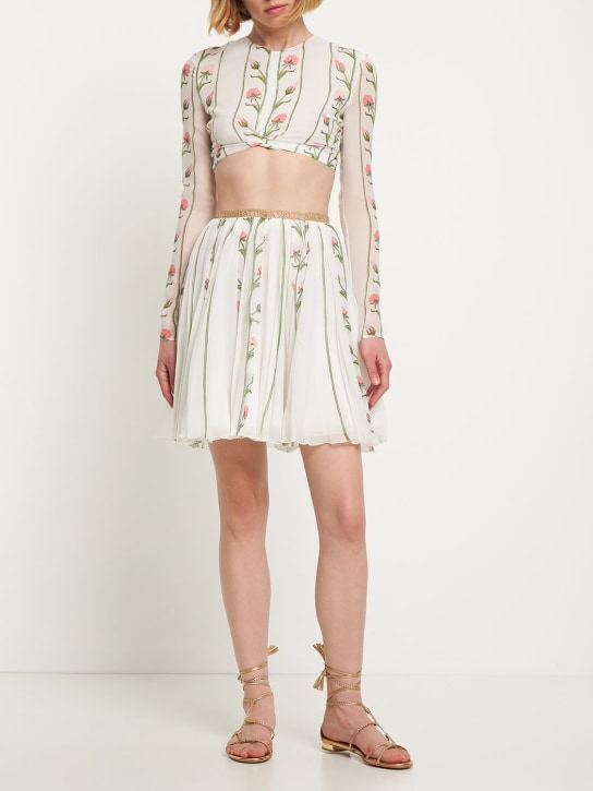Giambattista Valli: Crop top in seta georgette stampata - Bianco - women_1 | Luisa Via Roma
