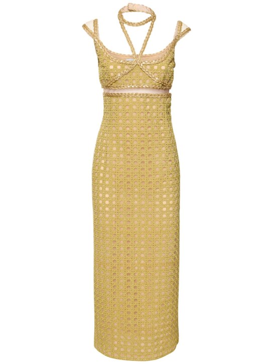 Giambattista Valli: Viscose blend macramé halter dress - Gold - women_0 | Luisa Via Roma