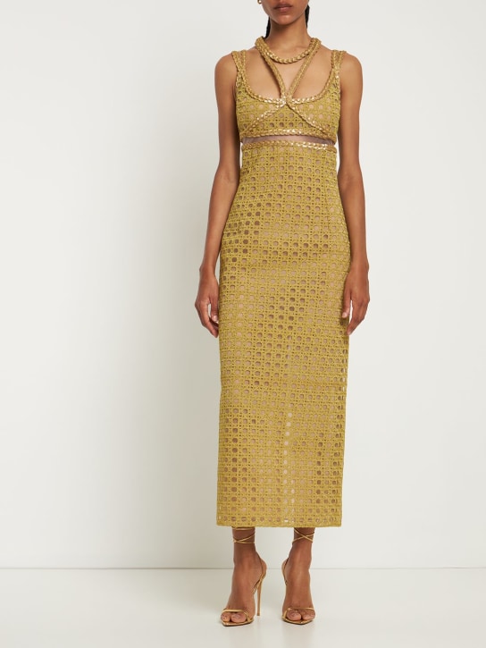 Giambattista Valli: Viscose blend macramé halter dress - Gold - women_1 | Luisa Via Roma