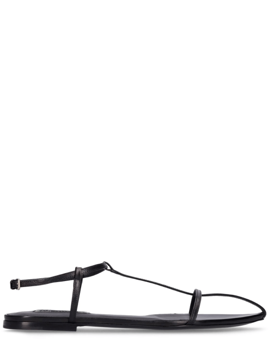 Jil Sander: 10mm Leather T-bar sandals - Siyah - women_0 | Luisa Via Roma