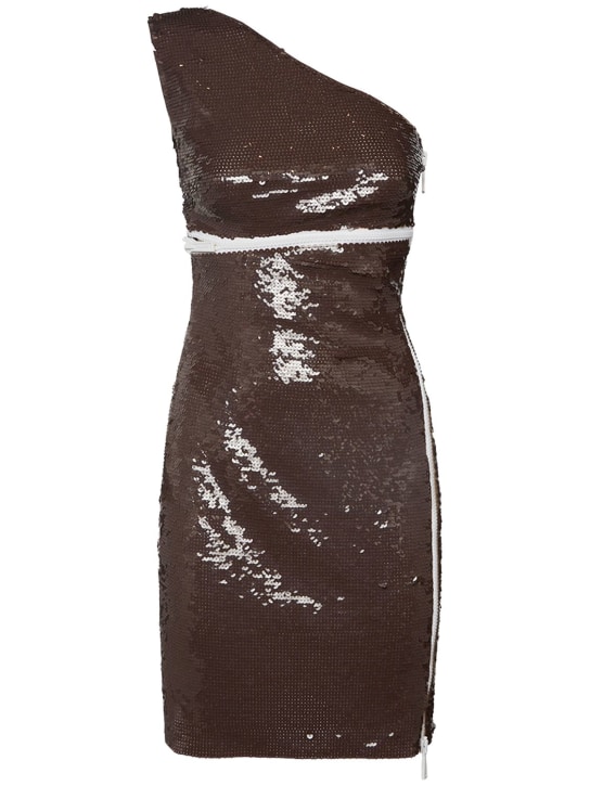Dsquared2: Zip-up sequined one shoulder mini dress - women_0 | Luisa Via Roma