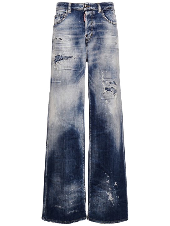 Dsquared2: Traveler denim distressed wide jeans - Denim - women_0 | Luisa Via Roma