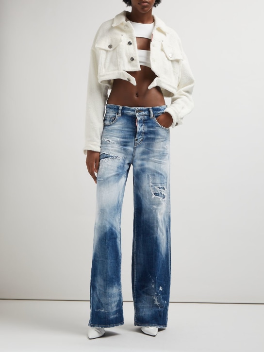 Dsquared2: Traveler denim distressed wide jeans - women_1 | Luisa Via Roma