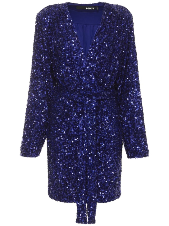 Rotate: Robe courte portefeuille Samantha - Bleu - women_0 | Luisa Via Roma