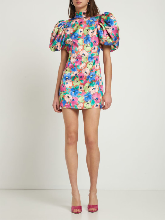 Rotate: Dusk satin printed puff-sleeve dress - Pink/Multi - women_1 | Luisa Via Roma