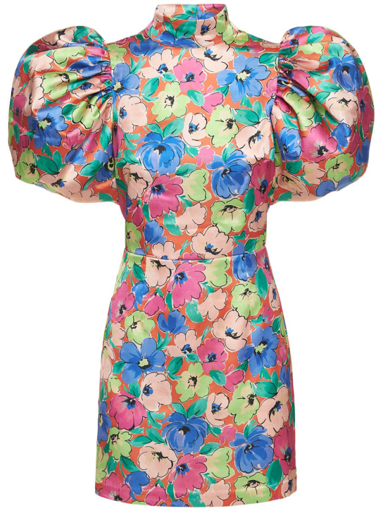 Rotate: Dusk satin printed puff-sleeve dress - Pink/Multi - women_0 | Luisa Via Roma