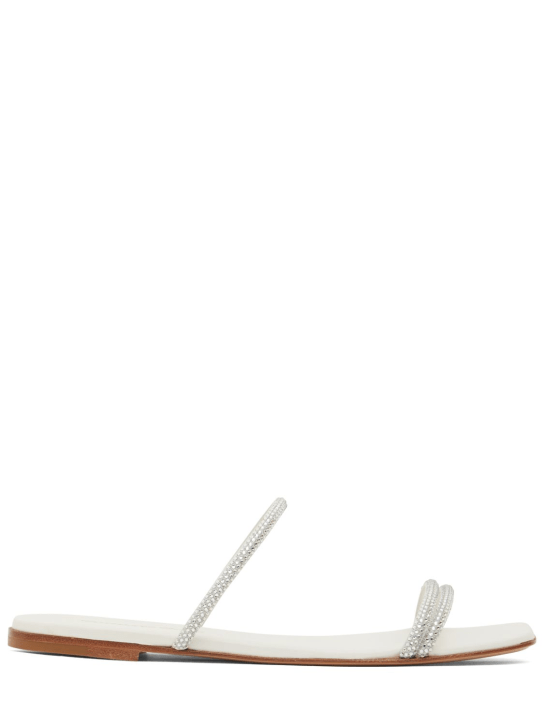 Gianvito Rossi: 10mm Cannes flat sandals w/crystals - White - women_0 | Luisa Via Roma