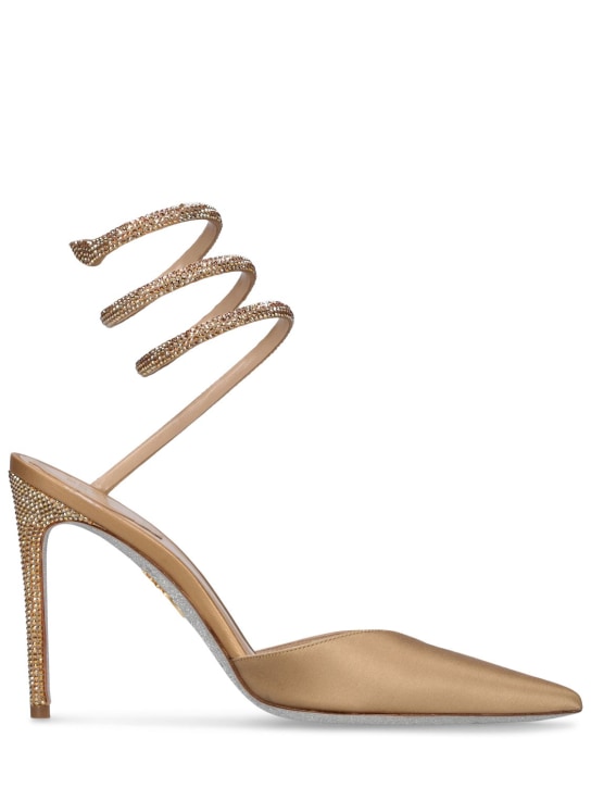 René Caovilla: 105mm Satin high heel pumps - Şampanya - women_0 | Luisa Via Roma