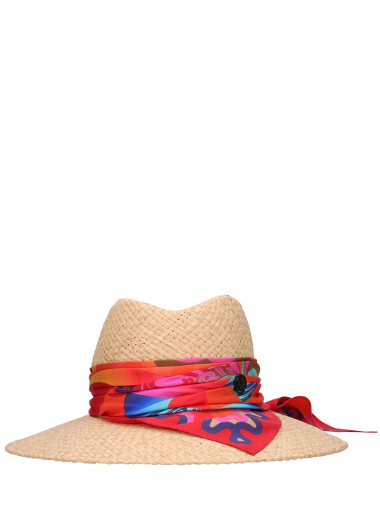 Maison Michel: Kate raffia hat w/ silk scarf - Natural - women_0 | Luisa Via Roma