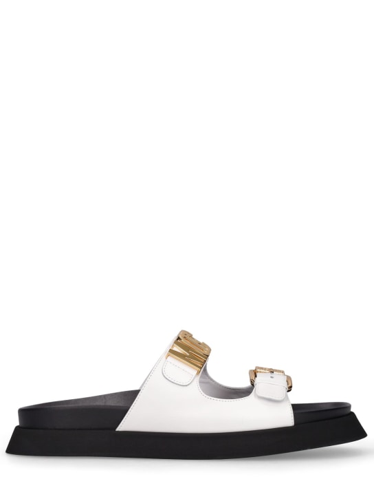 Moschino: 40mm hohe Ledersandalen mit Moschino-Schriftzug - Weiß - women_0 | Luisa Via Roma