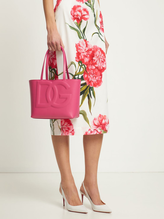 Dolce&Gabbana: Petit sac cabas en cuir à logo DG - Glycine - women_1 | Luisa Via Roma