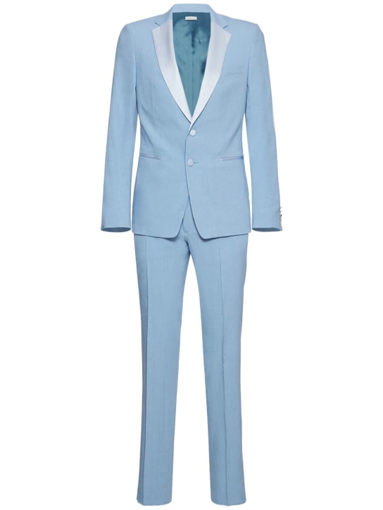 Dries Van Noten: Kayne linen blend tuxedo suit - Light Blue - men_0 | Luisa Via Roma