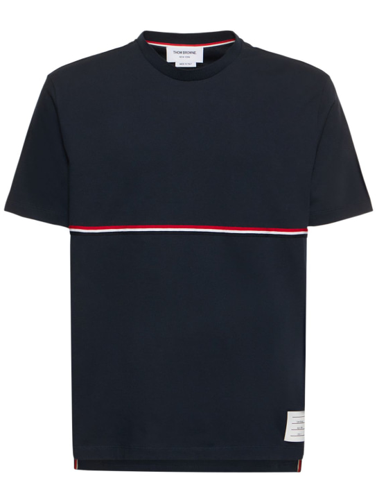 Thom Browne: Gestreiftes T-Shirt aus Baumwolljersey - men_0 | Luisa Via Roma