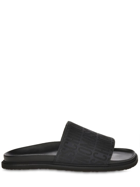 Moschino: Logo jacquard slide sandals - men_0 | Luisa Via Roma