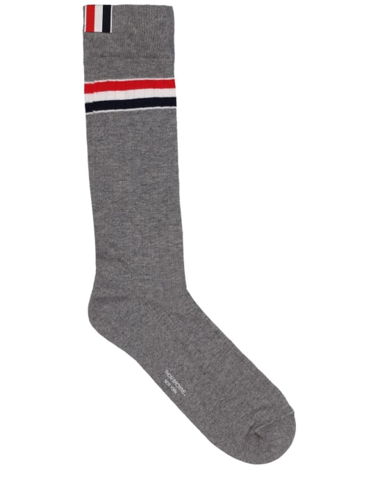 Thom Browne: Athletic ribbed cotton blend long socks - men_0 | Luisa Via Roma