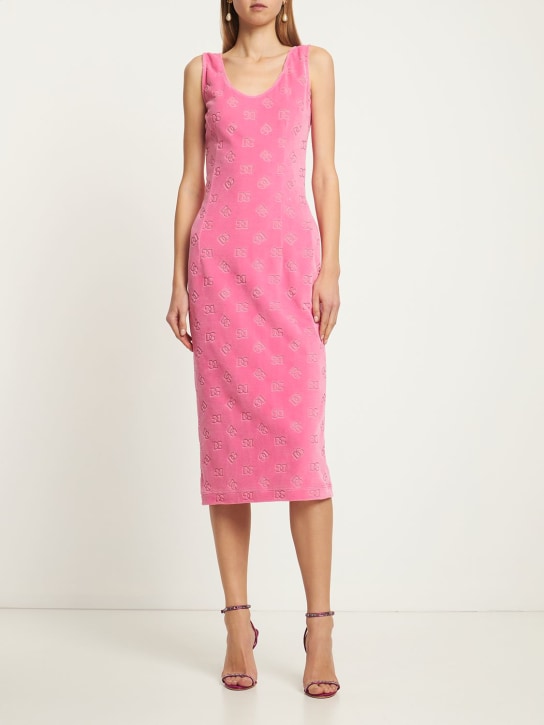 Dolce&Gabbana: Chenille monogram jacquard midi dress - Pink - women_1 | Luisa Via Roma