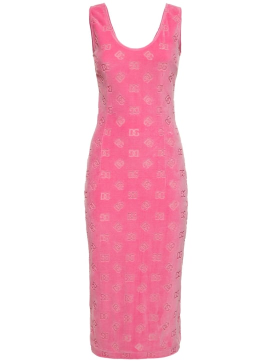 Dolce&Gabbana: Chenille monogram jacquard midi dress - Pink - women_0 | Luisa Via Roma