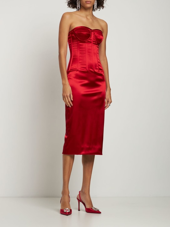 Dolce&Gabbana: Stretch satin corset midi dress - Red - women_1 | Luisa Via Roma