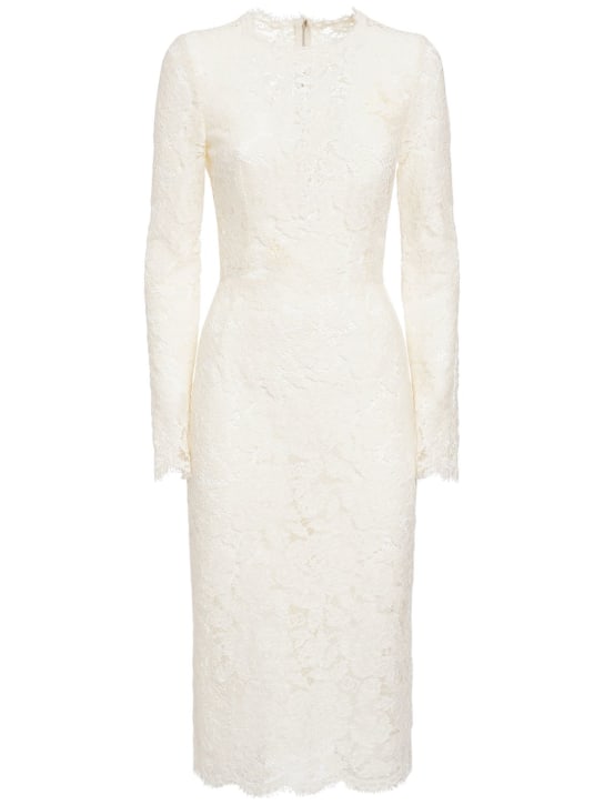 Dolce&Gabbana: Robe midi en dentelle à manches longues - Blanc - women_0 | Luisa Via Roma