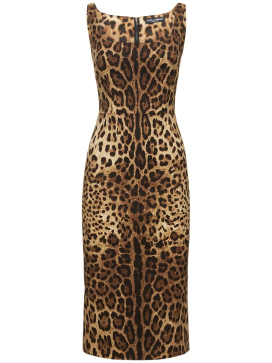 Dolce&Gabbana: Leopard print charmeuse midi dress - Multicolor - women_0 | Luisa Via Roma