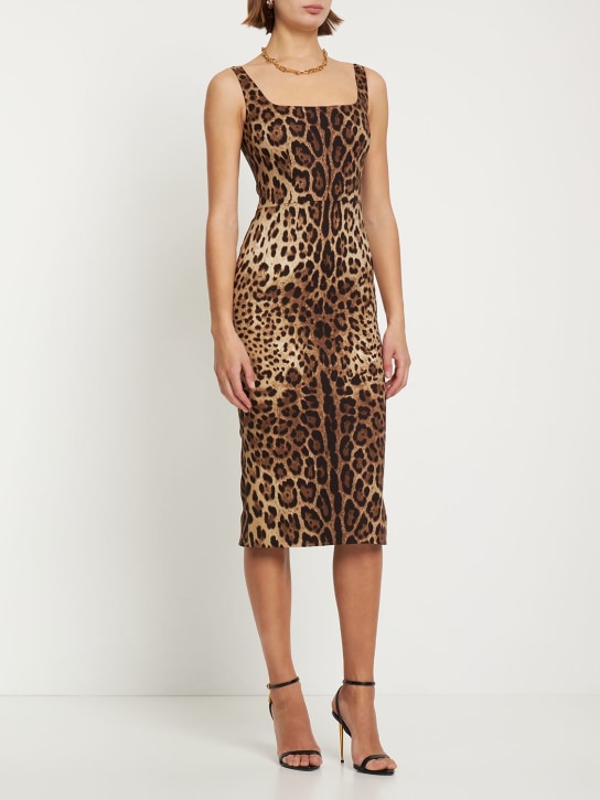 Dolce&Gabbana: Leopard print charmeuse midi dress - Multicolor - women_1 | Luisa Via Roma