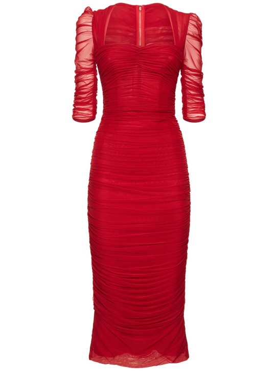 Dolce&Gabbana: Draped tulle midi dress - women_0 | Luisa Via Roma
