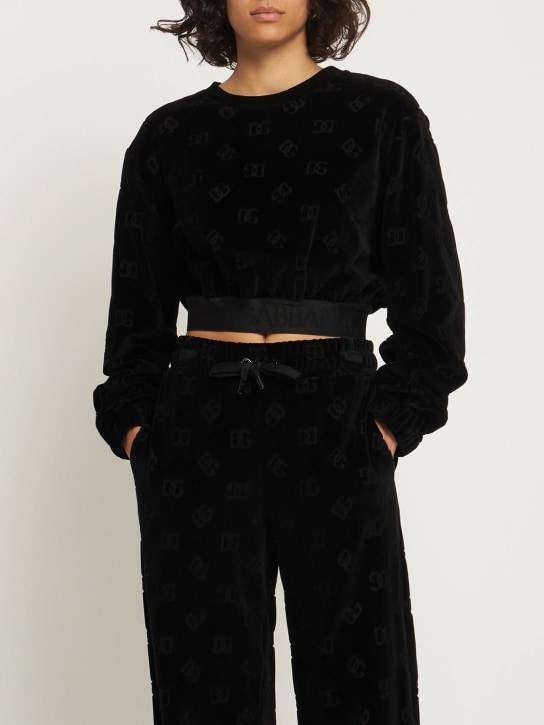 Dolce&Gabbana: Chenille monogram jacquard sweatshirt - Siyah - women_1 | Luisa Via Roma